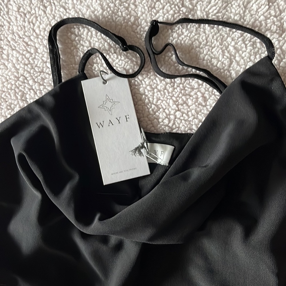 NWT WAYF Black Ruched Mini Dress Mesh Cowl Neck Date whimsygoth Holiday LBD - Picture 8 of 12